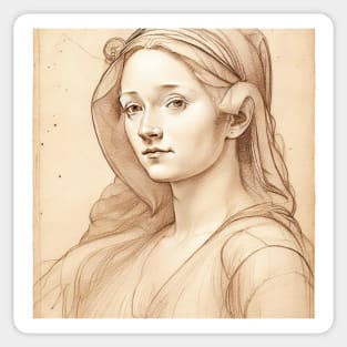 Study of a Young Woman by Leonardo da Vinci - Artistic Homage Sticker